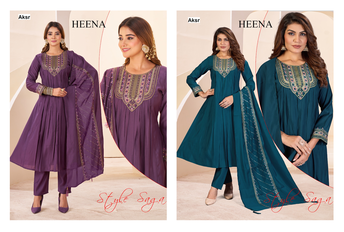 Heena Aksr Roman Silk Readymade Anarkali Suits Manufacturer Gujarat
