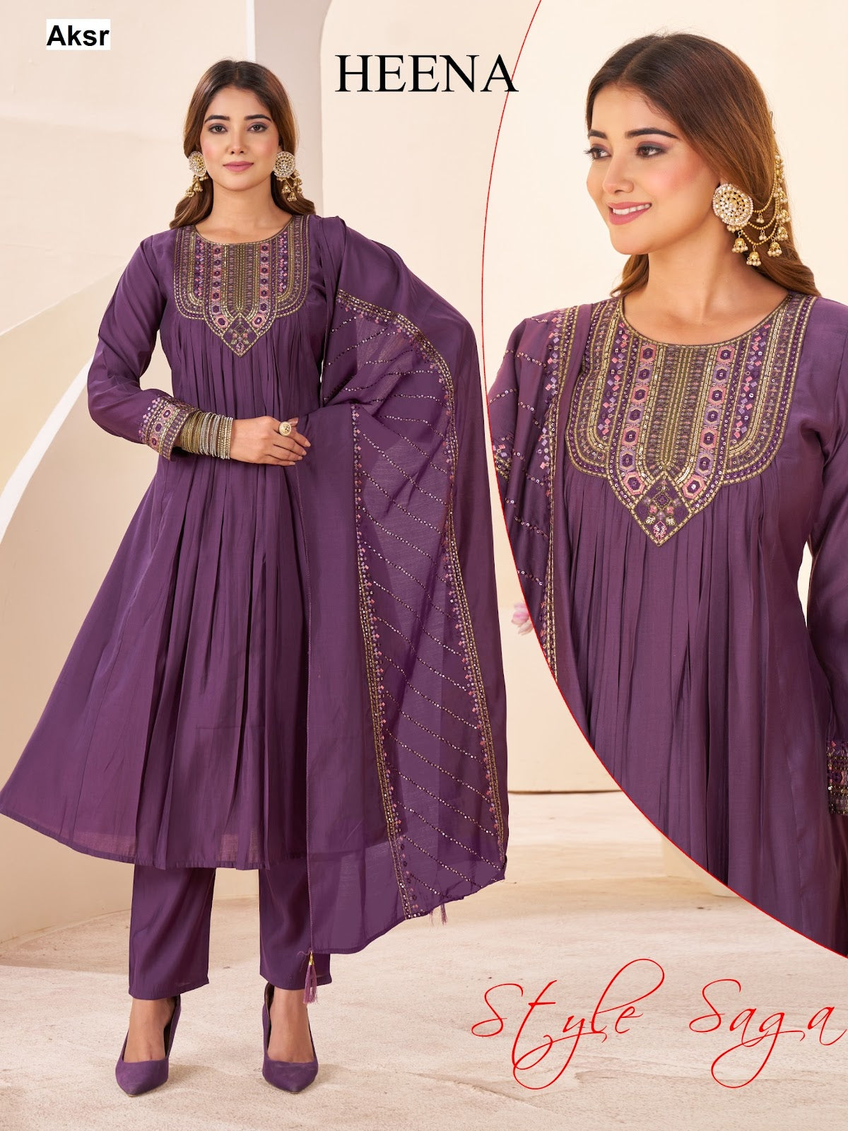 Heena Aksr Roman Silk Readymade Anarkali Suits Manufacturer Gujarat