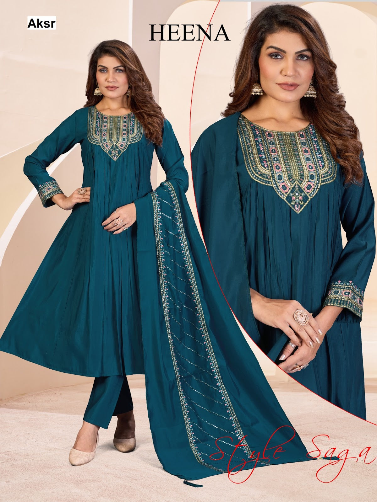 Heena Aksr Roman Silk Readymade Anarkali Suits Manufacturer Gujarat