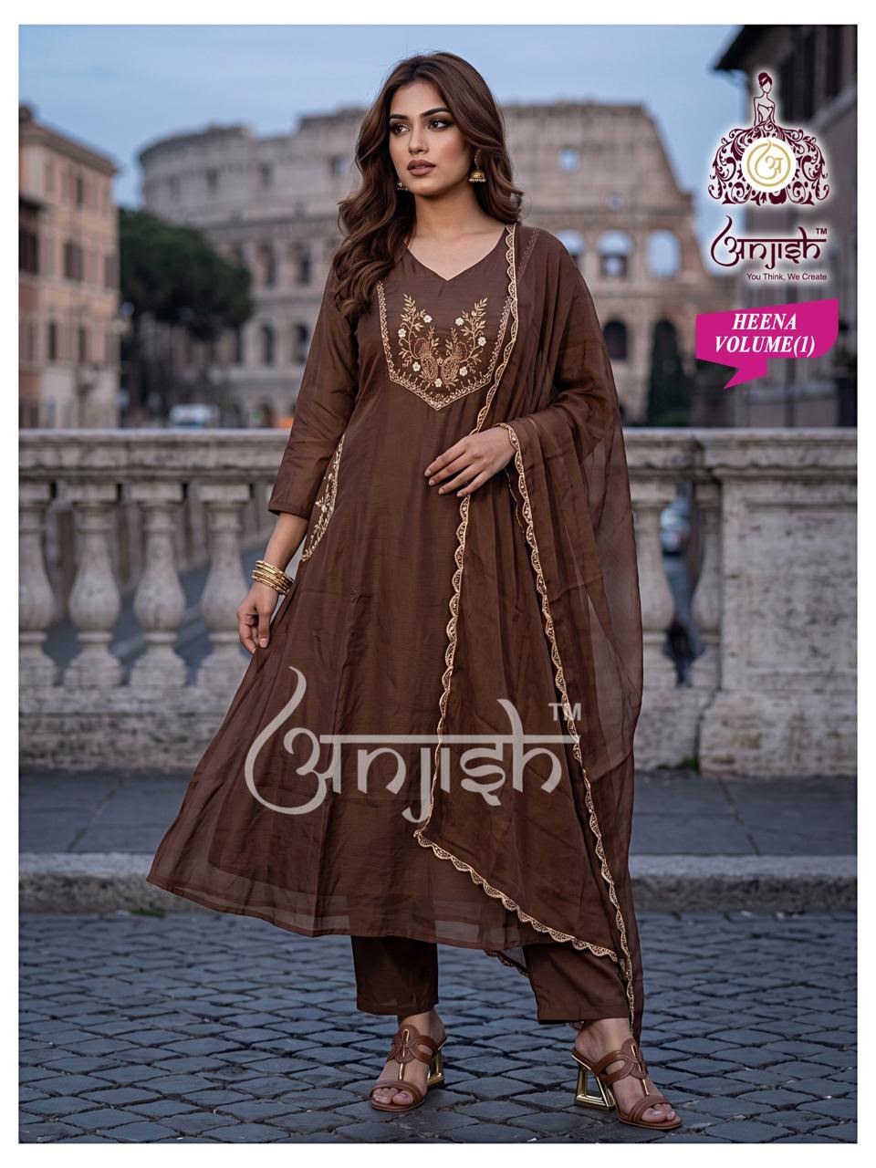 Heena Anjish Chanderi Readymade Anarkali Suits Manufacturer Ahmedabad