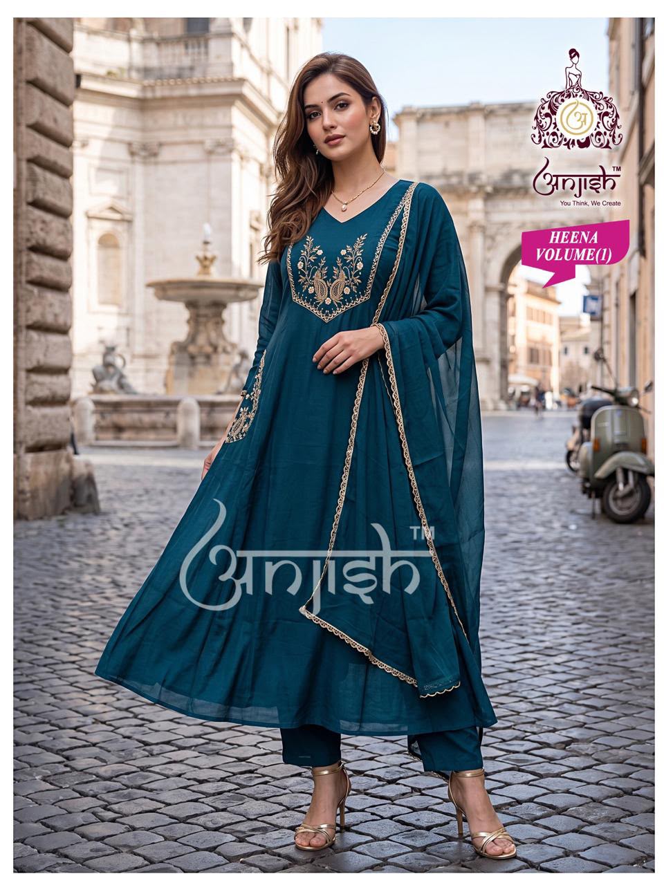 Heena Anjish Chanderi Readymade Anarkali Suits Manufacturer Ahmedabad