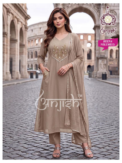 Heena Anjish Chanderi Readymade Anarkali Suits Manufacturer Ahmedabad