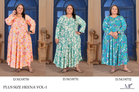 Heena Vol 1 Moksh Rayon Plus Size Kurtis Manufacturer India
