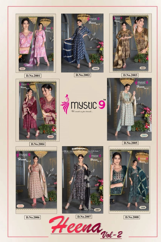 Heena Vol 2 Mystic 9 Rayon Capsule Readymade Pant Style Suits Supplier India