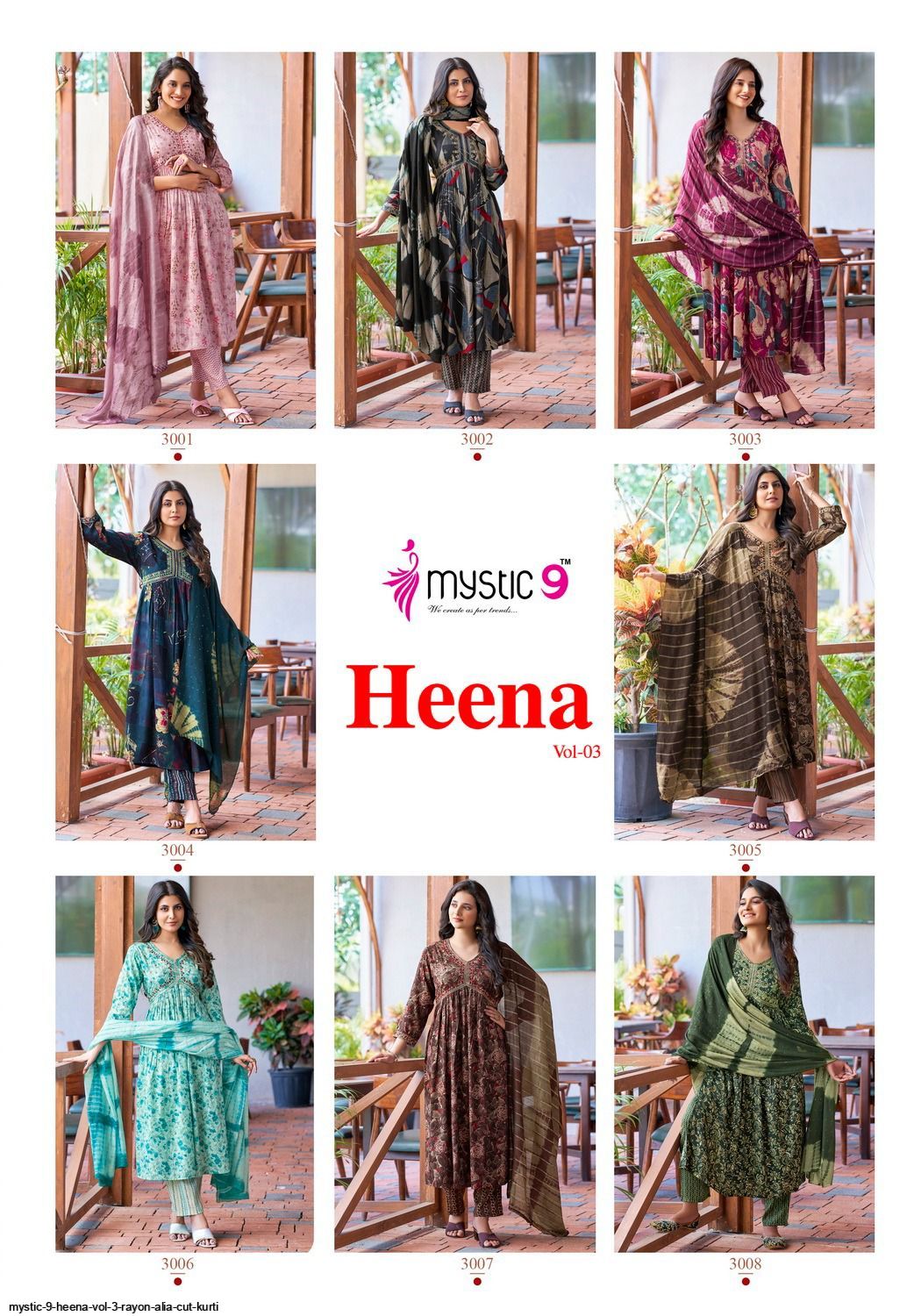 Heena Vol 3 Mystic 9 Rayon Capsule Readymade Pant Style Suits Manufacturer India