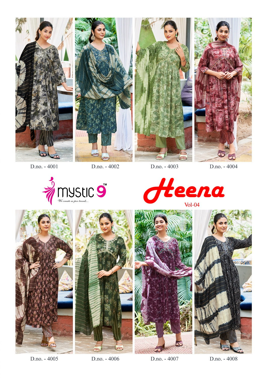 Heena Vol 4 Mystic 9 Rayon Readymade Pant Style Suits Wholesale