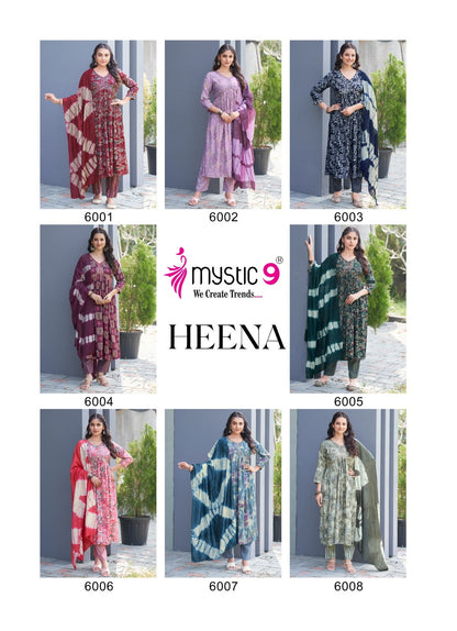 Heena Vol 6 Mystic 9 Rayon Capsule Readymade Pant Style Suits Wholesale Price