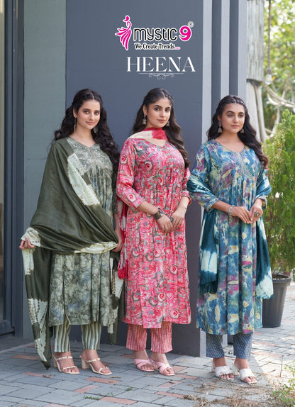Heena Vol 6 Mystic 9 Rayon Capsule Readymade Pant Style Suits Wholesale Price