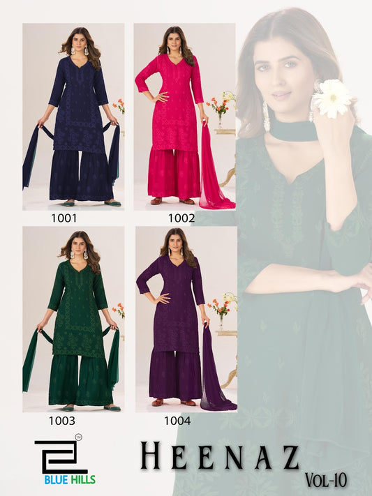 Heenaz Vol 10 Blue Hills Rayon 14Kg Readymade Sharara Suits Exporter Ahmedabad