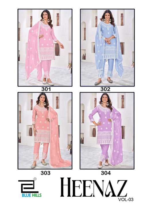 Heenaz Vol 3 Blue Hills Rayon 14Kg Readymade Pant Style Suits