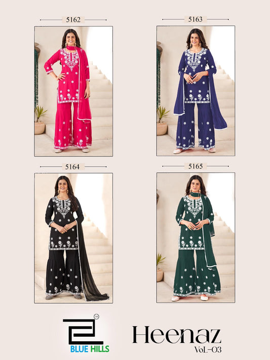 Heenaz Vol 3 Blue Hills Rayon 14Kg Readymade Sharara Suits Wholesaler
