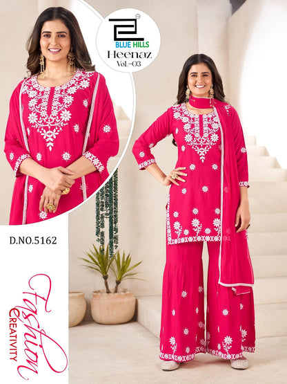 Heenaz Vol 3 Blue Hills Rayon 14Kg Readymade Sharara Suits Wholesaler