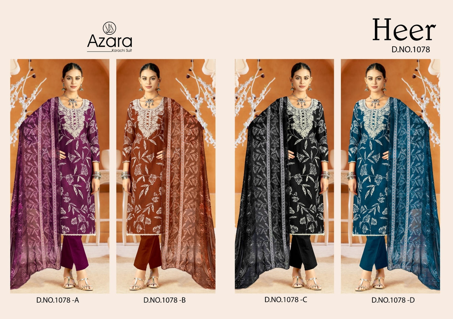 Heer 1078 Radhika Fashion Azara Cambric Cotton Karachi Salwar Suits Wholesaler Gujarat
