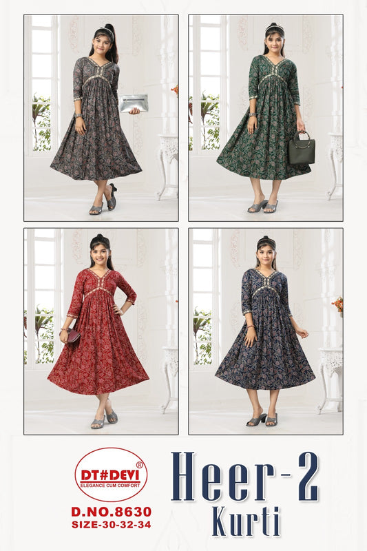 Heer 2 8630 Dt Devi Rayon Girls Kurti Wholesale Price