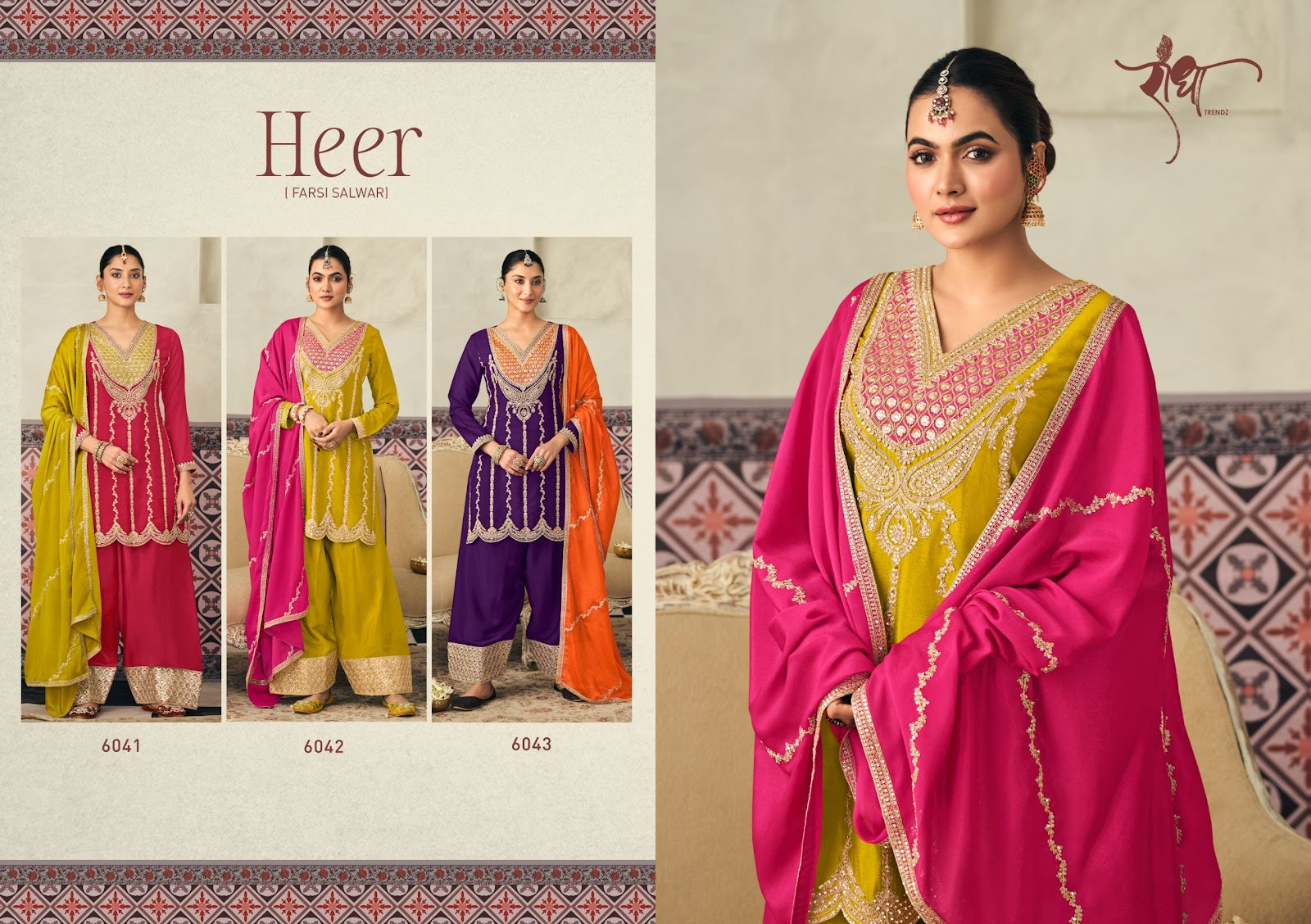 Heer Radha Trendz Chinnon Readymade Plazzo Style Suits Wholesale Price