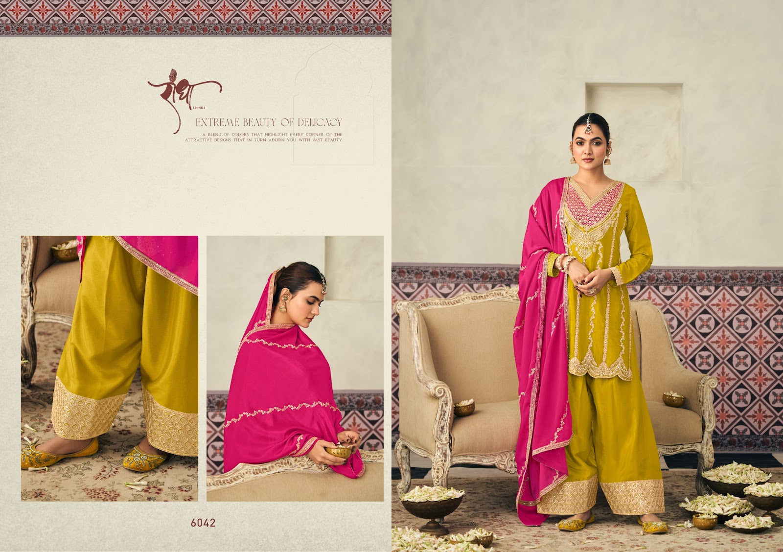 Heer Radha Trendz Chinnon Readymade Plazzo Style Suits Wholesale Price