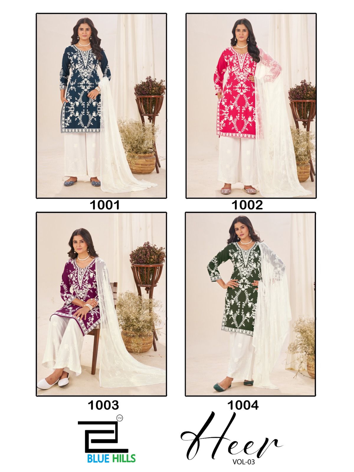 Heer Vol 3 Blue Hills Rayon 14Kg Readymade Plazzo Style Suits Wholesaler India