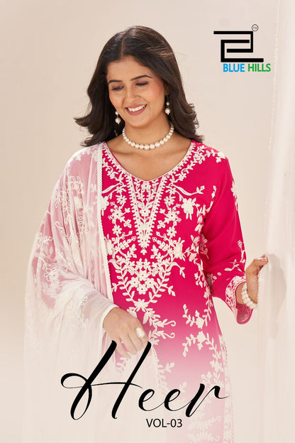 Heer Vol 3 Blue Hills Rayon 14Kg Readymade Plazzo Style Suits Wholesaler India