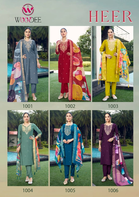 Heer Woodee Viscose Readymade Pant Style Suits Wholesale