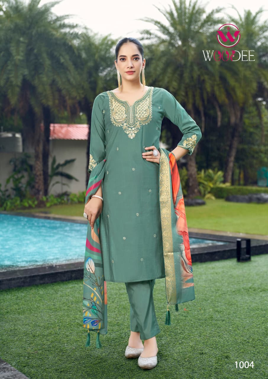 Heer Woodee Viscose Readymade Pant Style Suits Wholesale