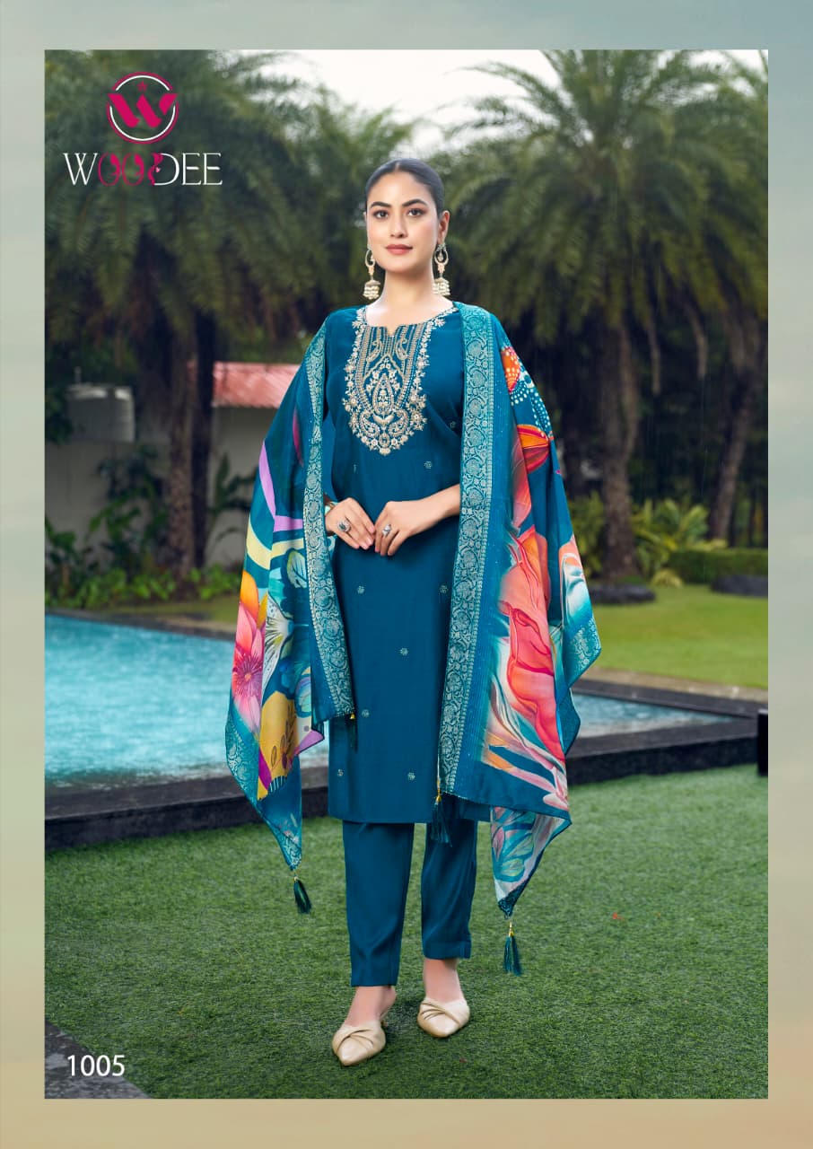 Heer Woodee Viscose Readymade Pant Style Suits Wholesale
