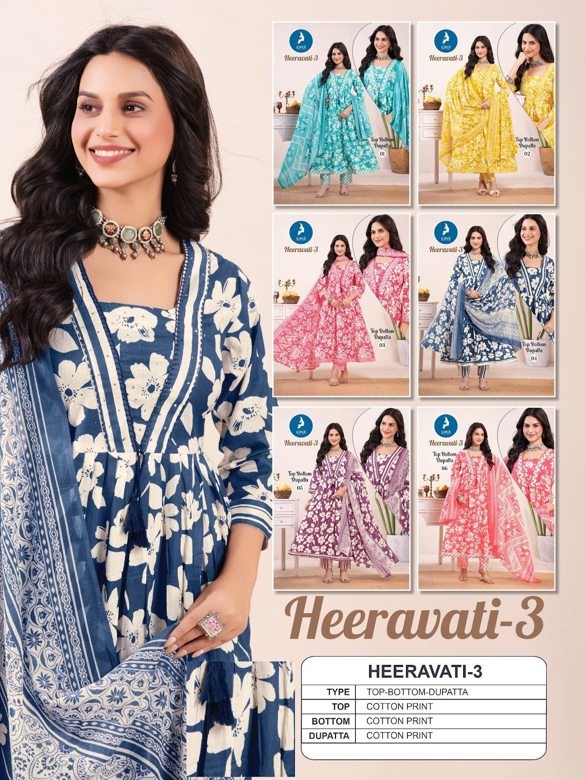 Heeravati 3 Kaya Readymade Cotton Pant Suits Exporter India