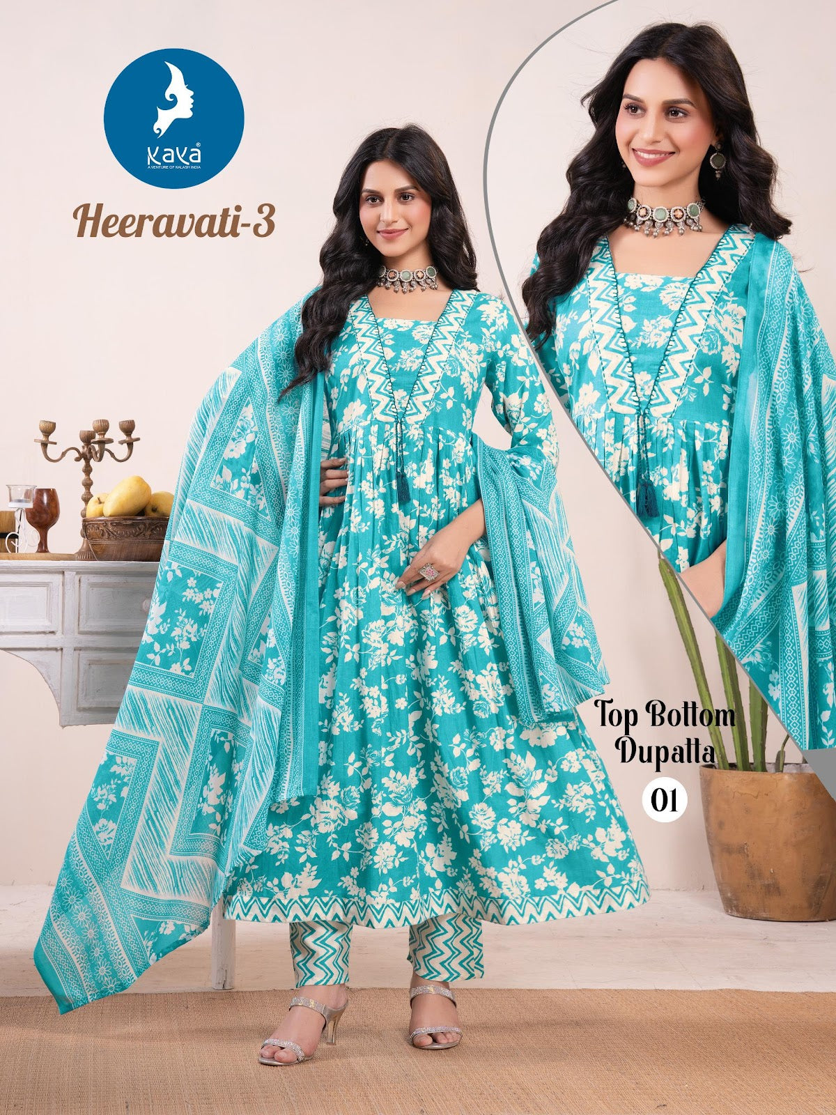 Heeravati 3 Kaya Readymade Cotton Pant Suits Exporter India