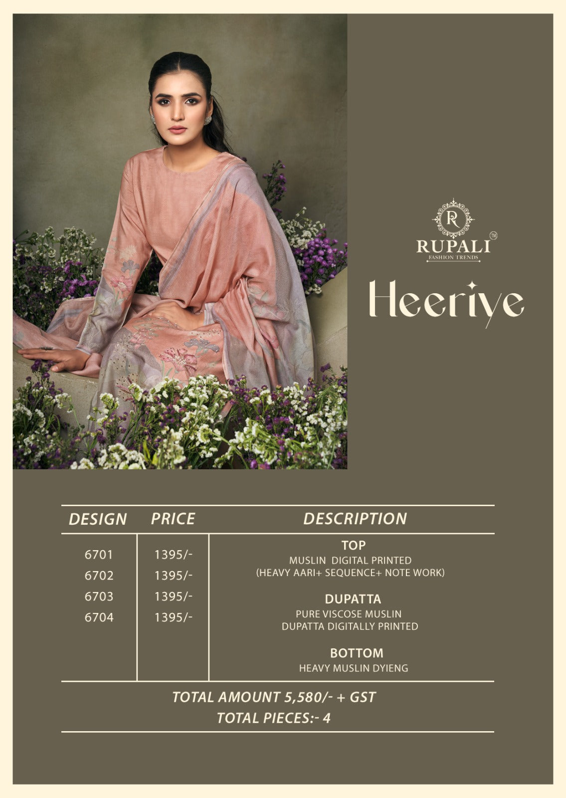 Heeriye Rupali Muslin Pant Style Suits Supplier