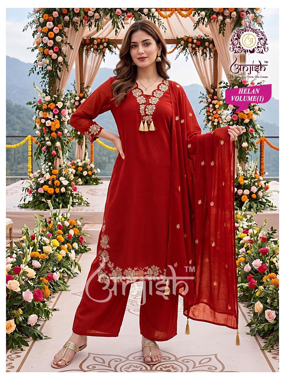 Helan Anjish Chanderi Readymade Plazzo Style Suits Manufacturer