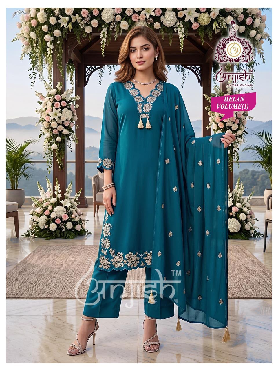 Helan Anjish Chanderi Readymade Plazzo Style Suits Manufacturer