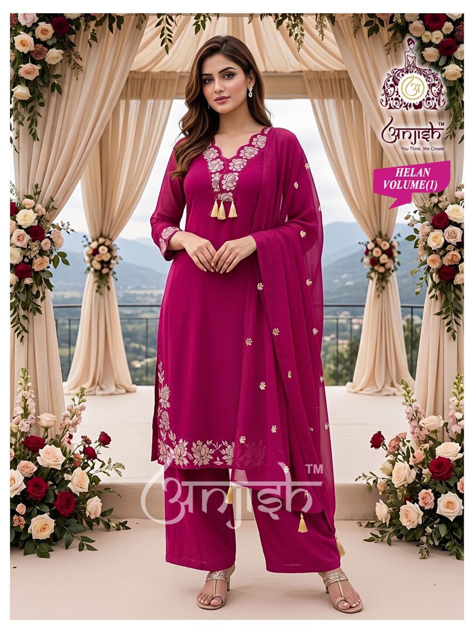 Helan Anjish Chanderi Readymade Plazzo Style Suits Manufacturer