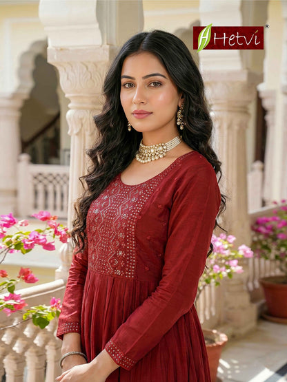 Helee Hetvi Mal Chanderi Readymade Anarkali Suits Wholesale