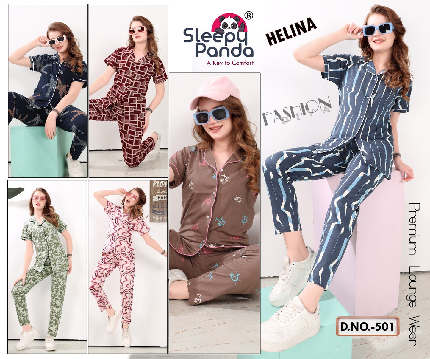 Helina 501 Sleepy Panda Hosiery Collar Night Suits Manufacturer Gujarat