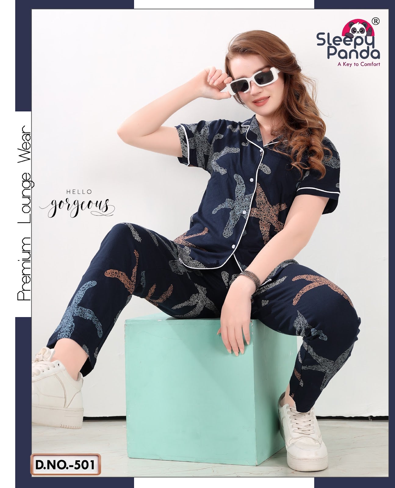 Helina 501 Sleepy Panda Hosiery Collar Night Suits Manufacturer Gujarat