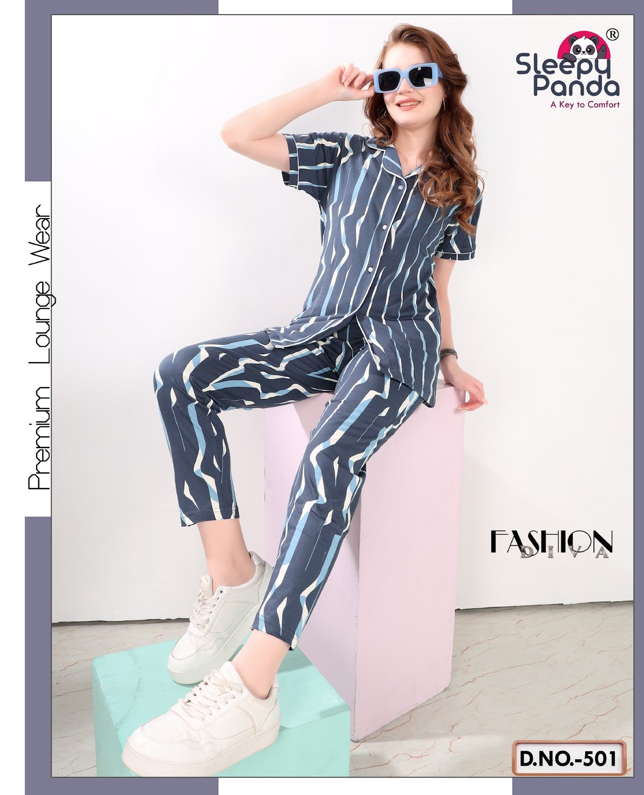Helina 501 Sleepy Panda Hosiery Collar Night Suits Manufacturer Gujarat