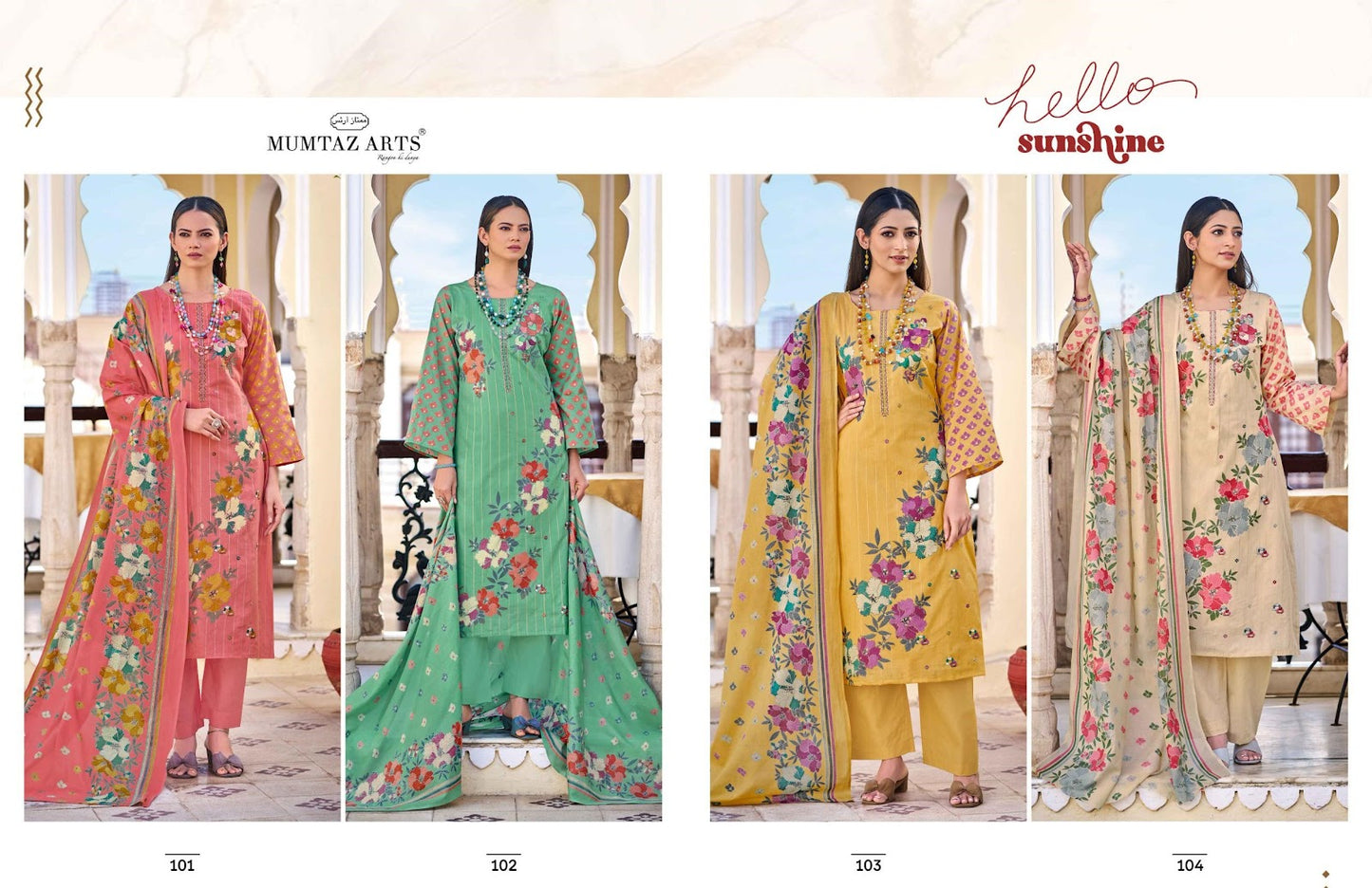 Hello Sunshine Mumtaz Arts Cambric Karachi Salwar Suits Exporter India