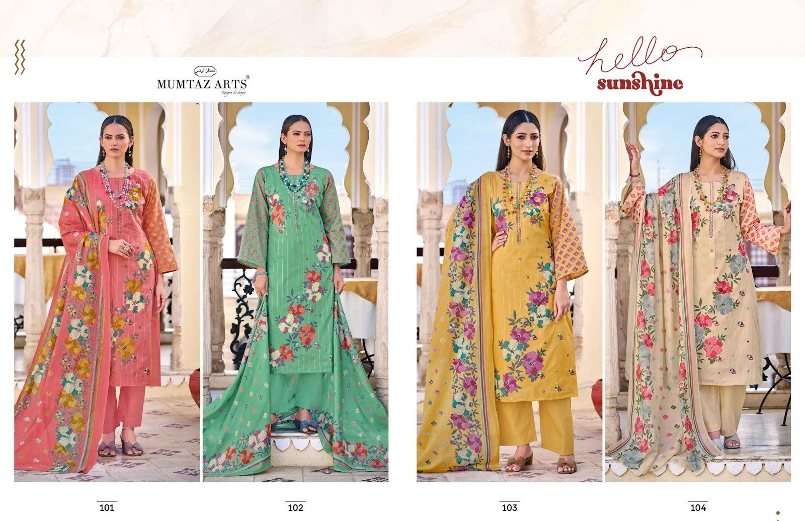 Hello Sunshine Mumtaz Arts Cambric Karachi Salwar Suits Exporter India