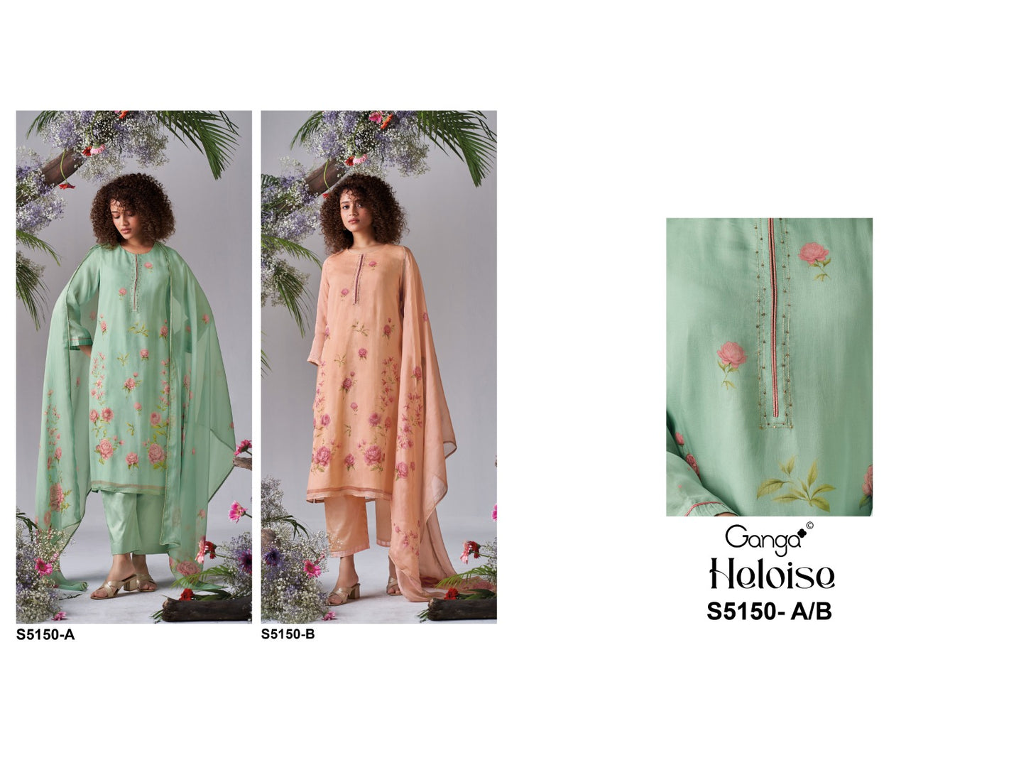 Heloise S5150 Ganga Organza Silk Pant Style Suits Wholesaler Ahmedabad