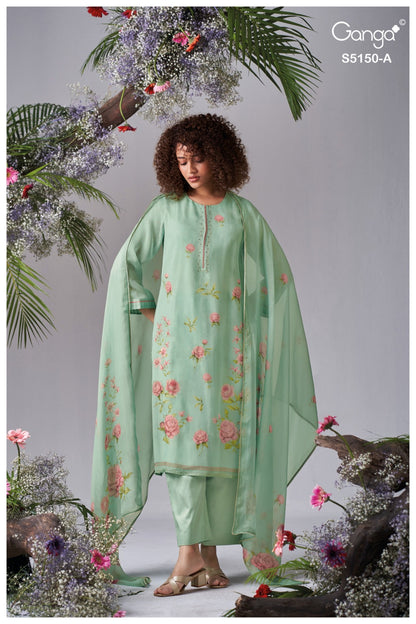 Heloise S5150 Ganga Organza Silk Pant Style Suits Wholesaler Ahmedabad