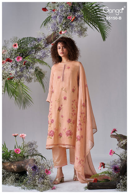 Heloise S5150 Ganga Organza Silk Pant Style Suits Wholesaler Ahmedabad