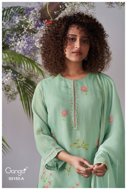 Heloise S5150 Ganga Organza Silk Pant Style Suits Wholesaler Ahmedabad
