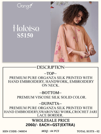 Heloise S5150 Ganga Organza Silk Pant Style Suits Wholesaler Ahmedabad