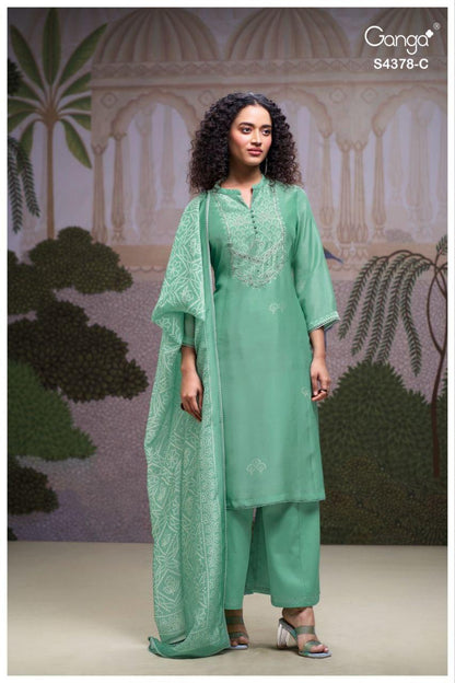 Helya 4378 Ganga Bemberg Silk Plazzo Style Suits Exporter Gujarat