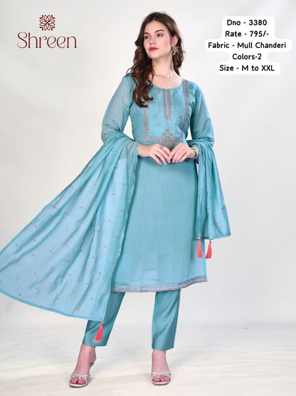 Hem Work Shreen Chanderi Readymade Pant Style Suits Wholesaler India