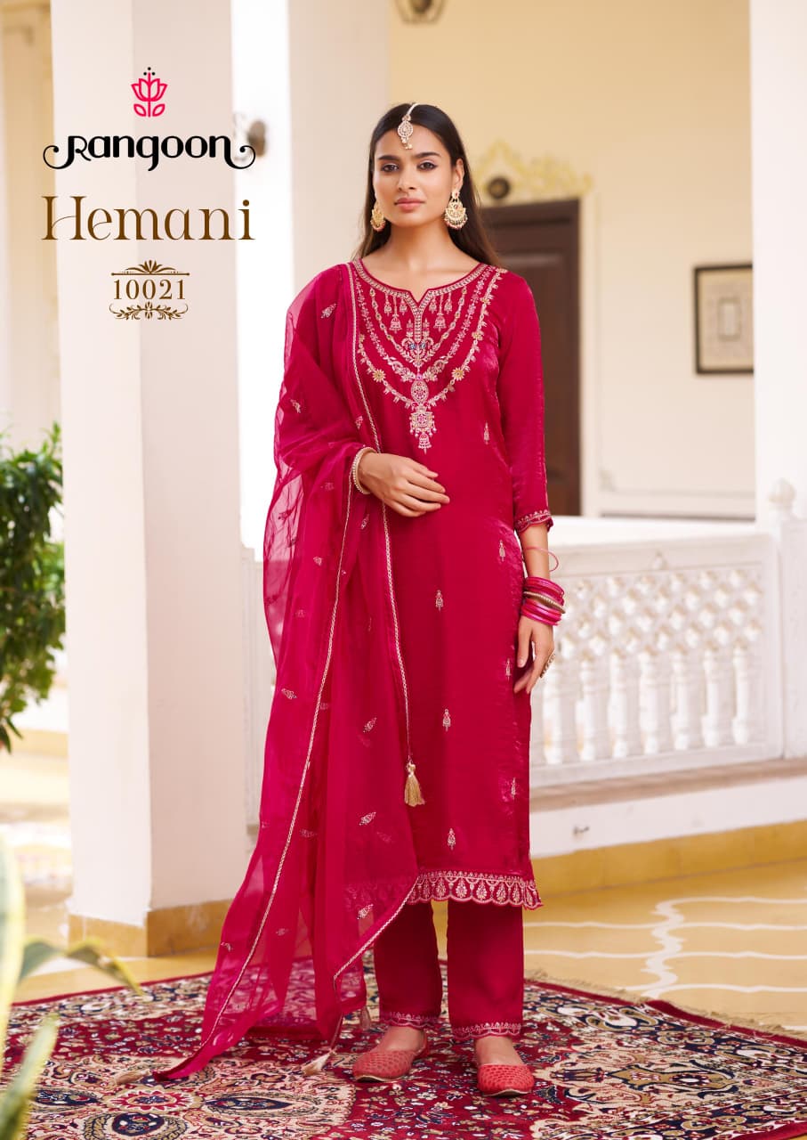 Hemani Rangoon Silk Satin Readymade Pant Style Suits Exporter Ahmedabad