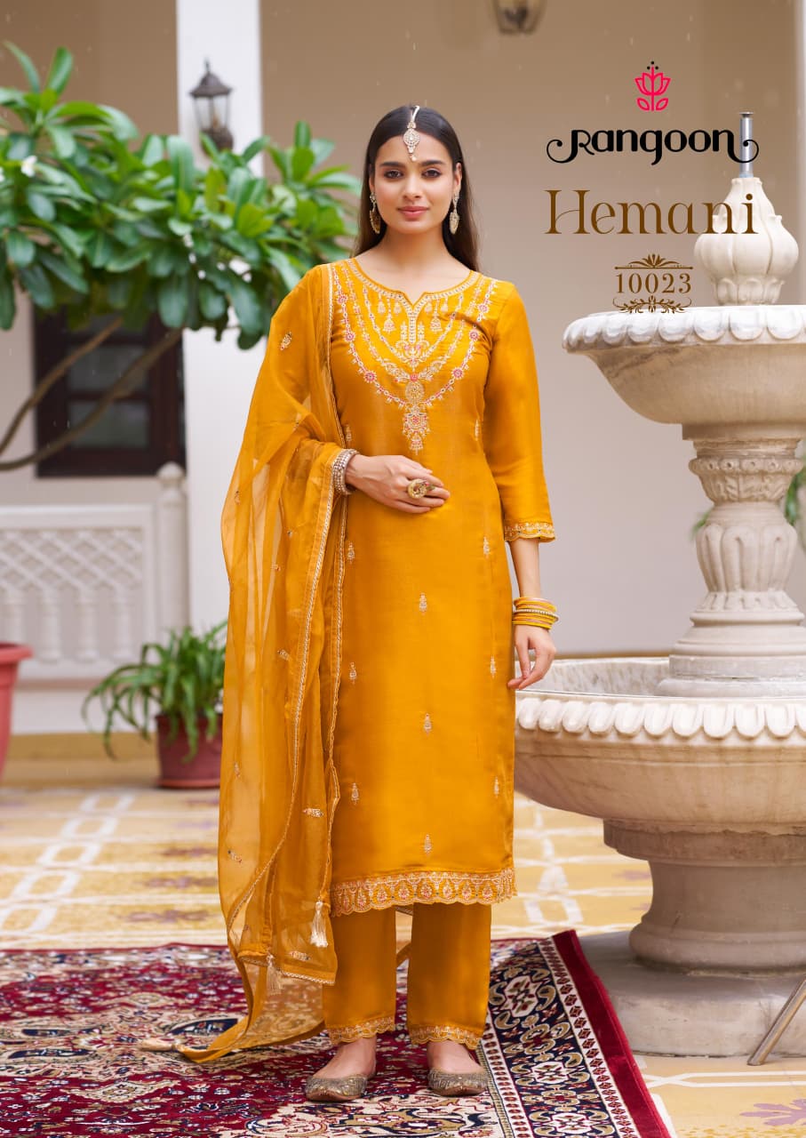 Hemani Rangoon Silk Satin Readymade Pant Style Suits Exporter Ahmedabad