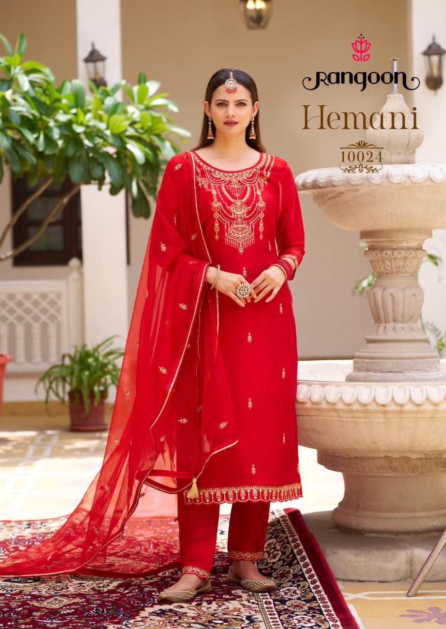 Hemani Rangoon Silk Satin Readymade Pant Style Suits Exporter Ahmedabad