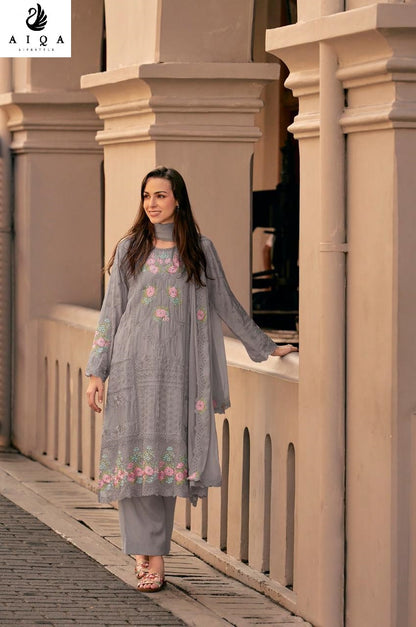 Hemline Aiqa Muslin Silk Pant Style Suits Wholesaler Gujarat