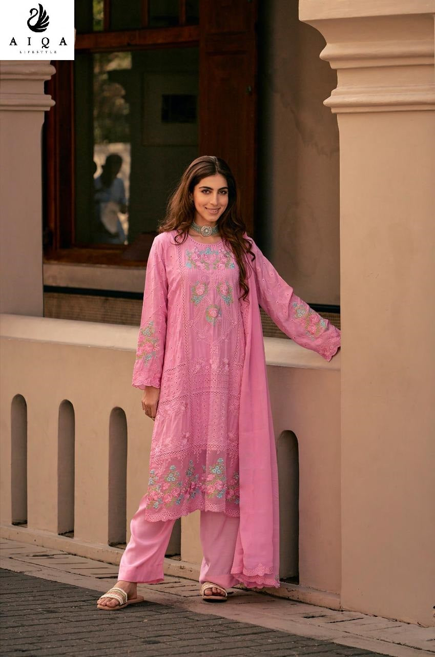 Hemline Aiqa Muslin Silk Pant Style Suits Wholesaler Gujarat