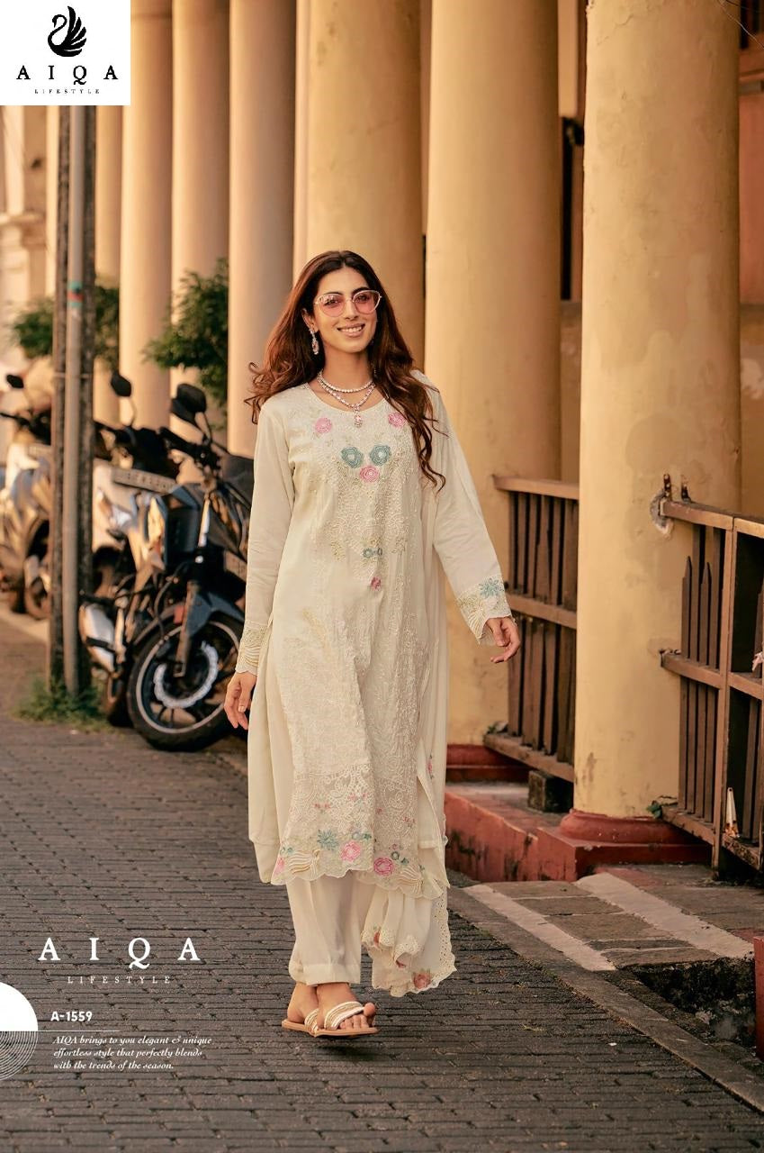 Hemline Aiqa Muslin Silk Pant Style Suits Wholesaler Gujarat